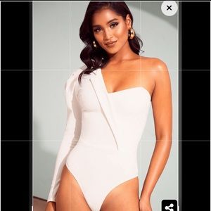 White one shoulder blazer bodysuit